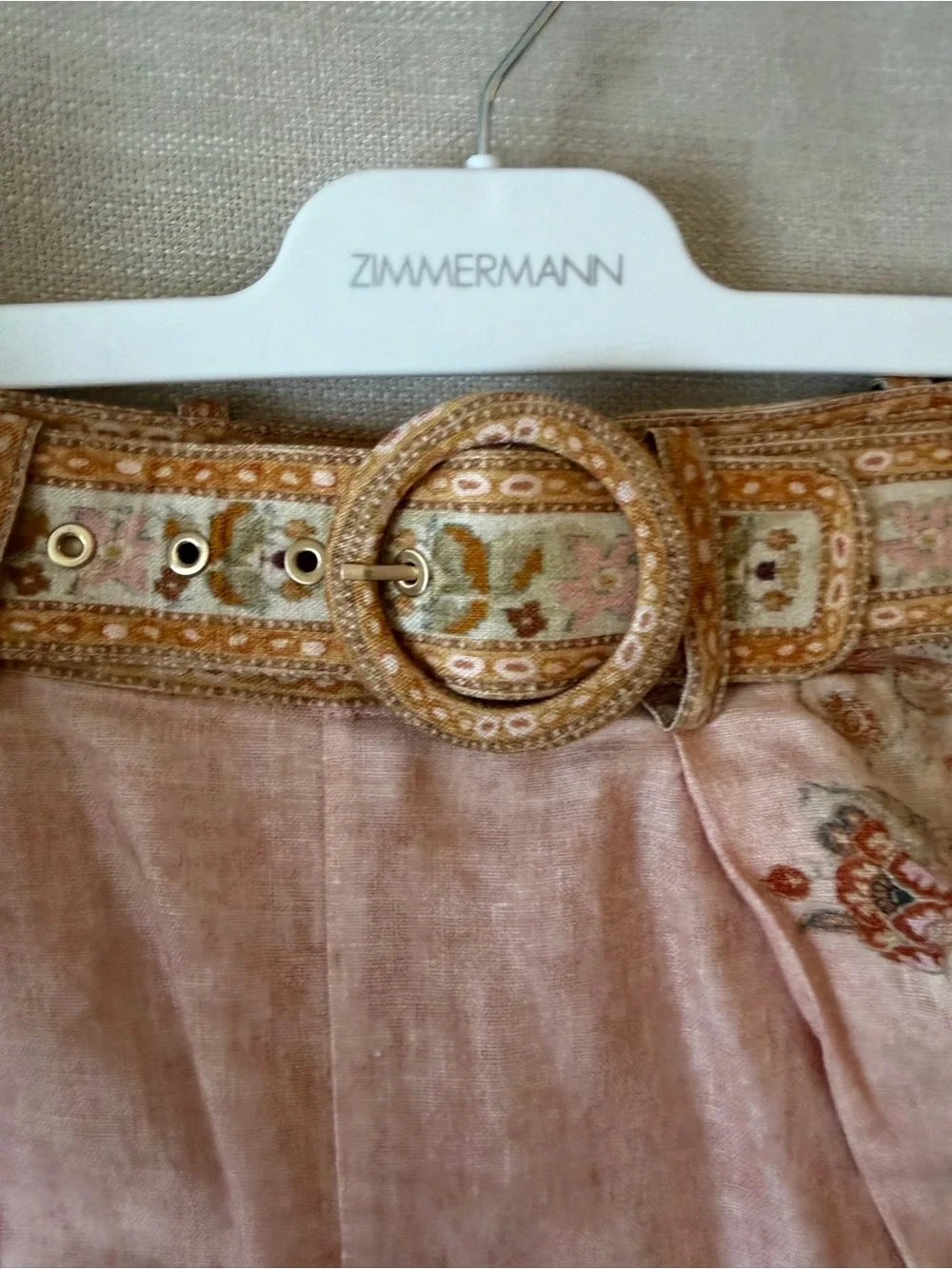Zimmermann Pink Paisley High-Waist Shorts with Belt